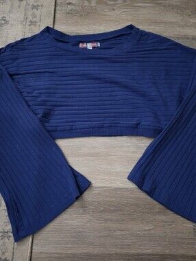 Urban Outfitters Navy Ribbed Cropped Bell Sleeve Top